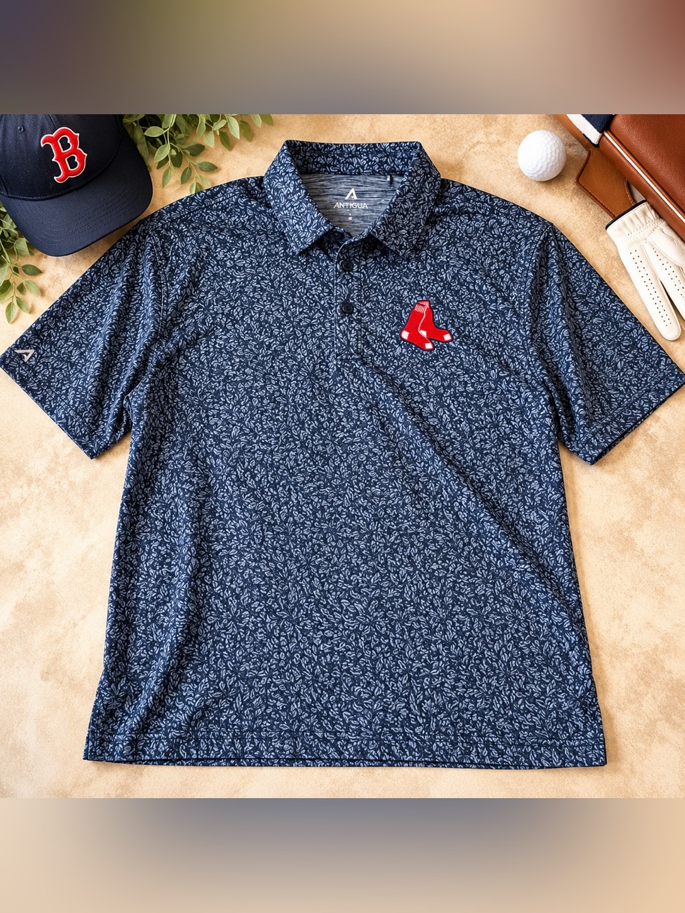 Boston Red Sox Antigua Blooming Polo Men’s L NWT Navy Print MLB Golf Shirt